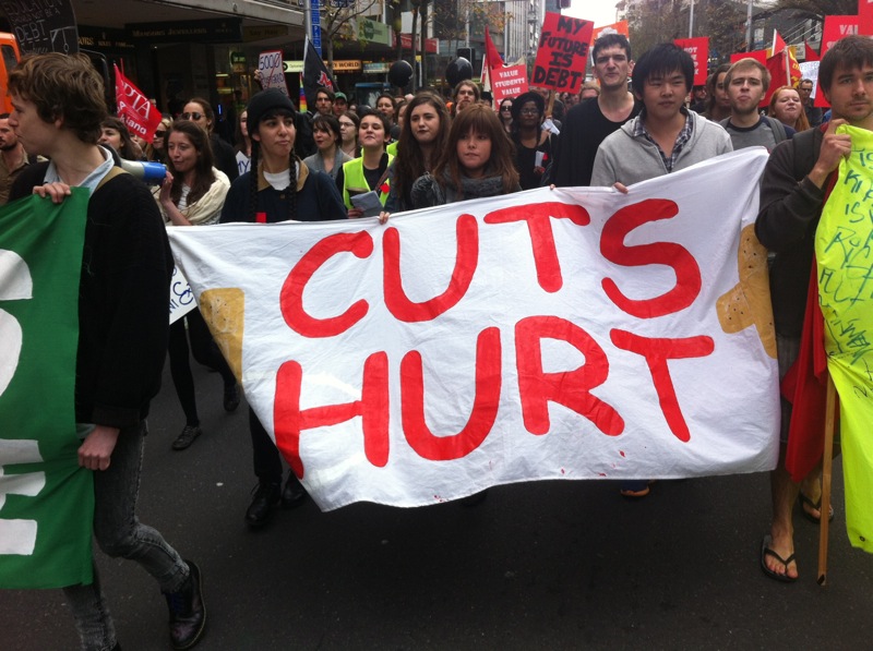 NZ students protest outside PM’s conference