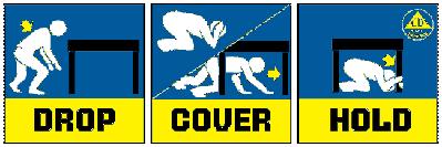 In case of quake, drop, cover, hold